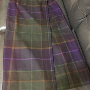 Talbots wool long wrapped plaid skirt size 8
